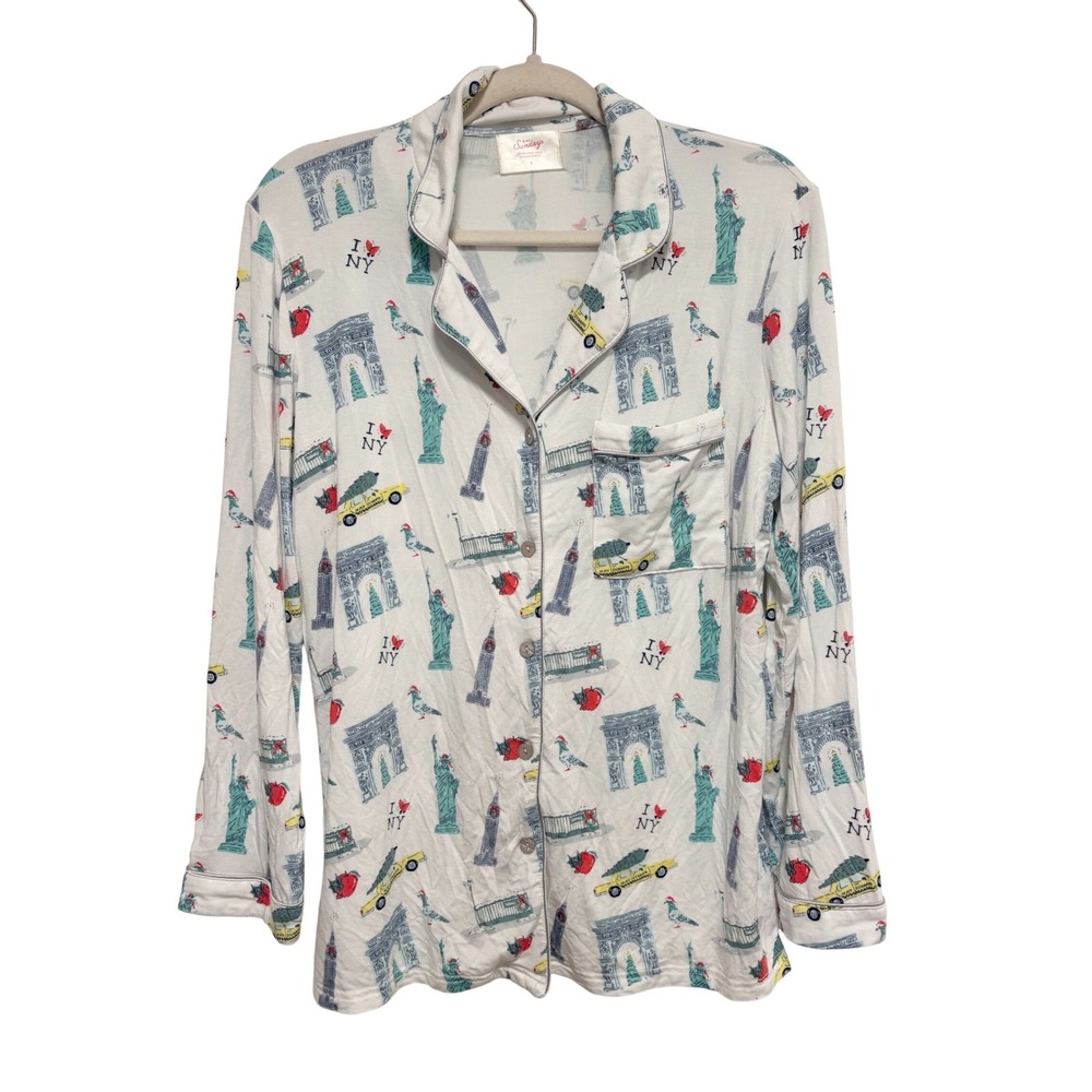 In My Sundays NYC Holiday Christmas Pajama Top Tencel Button Down Sz S